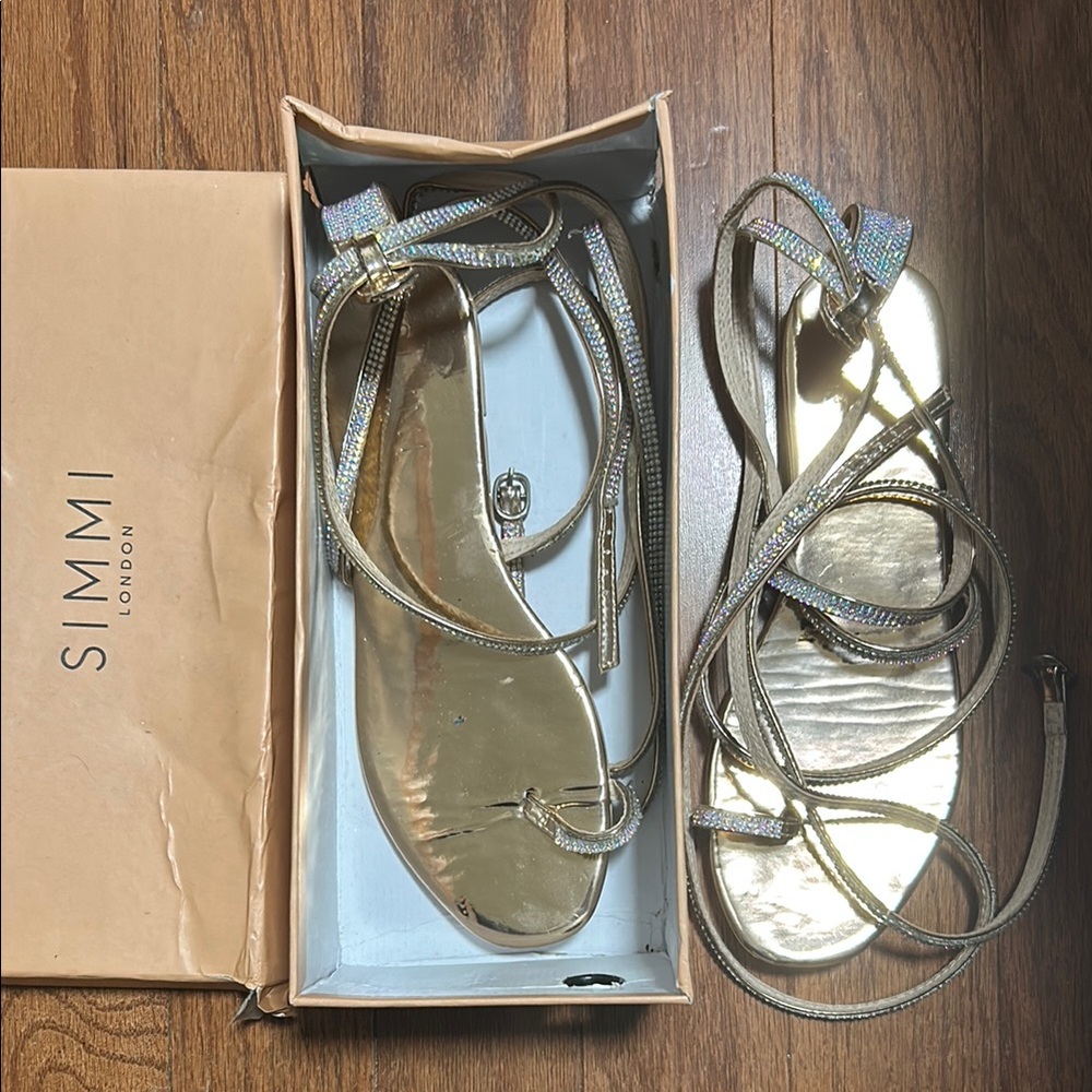 Simmi London Gold Strappy Sandals